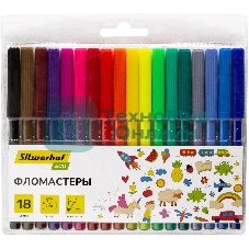 Фломастеры Silwerhof Eco 7.2мм 125мм, круглый корпус, вентилируемый колпачок, 18 цветов, пакет с европодвесом