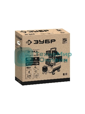 Компрессор воздушный безмасляный, 200 л/мин, 6 л, 1500 Вт, Зубр