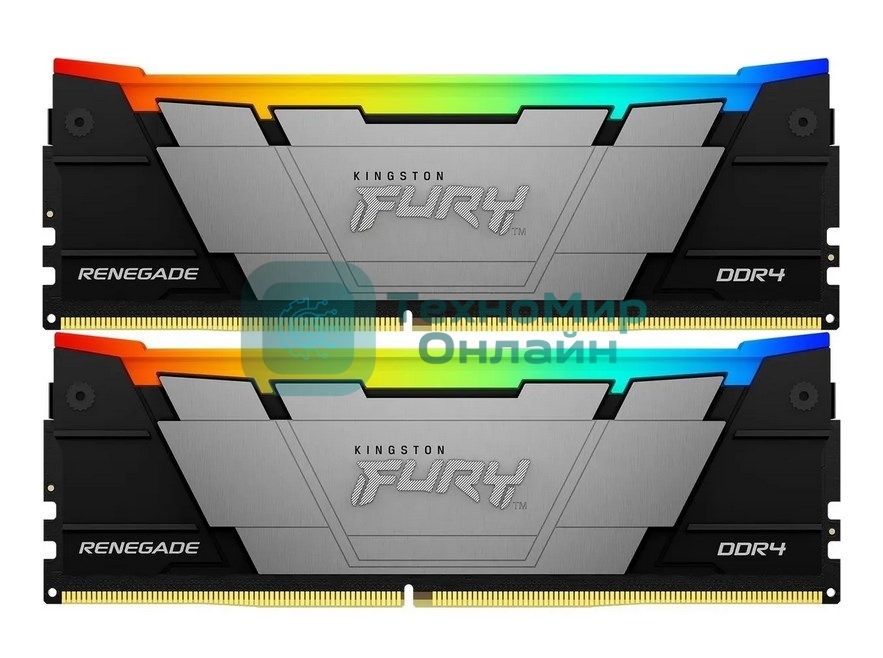 Оперативная память Kingston Fury Renegade, DDR4, 32GB (2x16GB), 3200MHz, CL16, DIMM, с радиатором, RGB, серебристый/черный