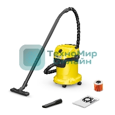 Строительный пылесос Karcher WD 3 V-17/4/20 *EU (1.628-127.0) желтый, 1000 Вт, уборка сухая/сбор воды/выдув, пылесборник мешок/контейнер, 17 л