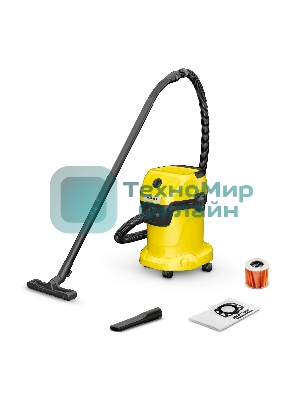 Строительный пылесос Karcher WD 3 V-17/4/20 *EU (1.628-127.0) желтый, 1000 Вт, уборка сухая/сбор воды/выдув, пылесборник мешок/контейнер, 17 л