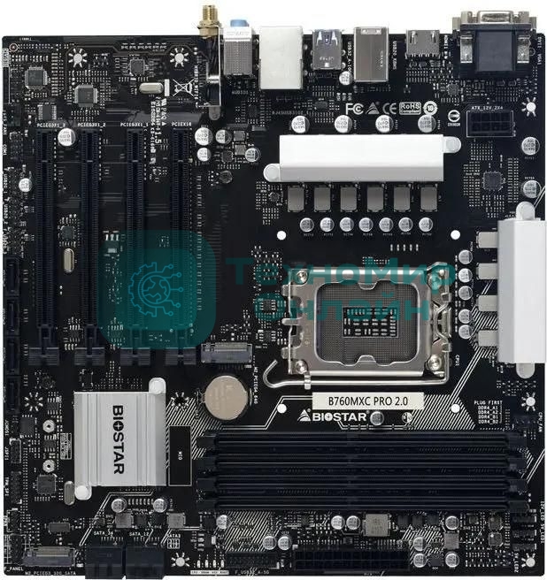 Материнская плата Biostar B760MXC PRO, LGA 1700, Intel B760, 4xDDR4, 8xSATA, 2xM.2, 1xPCIe 4.0 x16, 3xPCIe 3.0 x1, 1xHDMI, 1xDVI, 1xVGA, 1x 1Gb LAN, 4xUSB-A 3.2 Gen 2, 2xUSB-A 2.0, 3x3.5 мм, 7.1, mATX