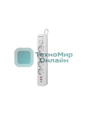 Удлинитель с сетевым фильтром Defender DFS 141, белый, 4розетки, USB+TypeC, 1.5 м.