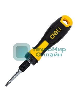 Двухсторонняя отвертка с трещеткой Deli DL626011 PH2+SL6x180 мм 6/PH2x180мм. Материал биты: Cr-V. Общая длина: 180-230 мм. Диаметр хвостовика: 6,3 мм.