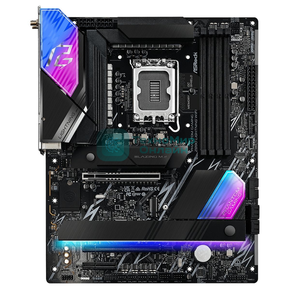 Материнская плата ASRock Phantom Gaming Z890 LIGHTNING WIFI, LGA 1851, Intel Z890, 4xDDR5, 4xSATA, 4xM.2, 1xPCIe 5.0 x16, 1xPCIe 4.0 x4, 1xUSB-C Thunderbolt 4, 2xUSB-A 3.2 Gen 2, 4xUSB-A 3.2 Gen 1, 1xHDMI, 1x2.5Gb LAN, 5x3.5 мм, 7.1, ATX