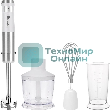 Погружной блендер Korting KHB 0313 W, беспроводной, мощность 150 Вт, кнопочное управление, 3 насадки (блендер, измельчитель, миксер), 5 скоростей, объем чаши 500 мл, защита двигателя от перегрева/перегрузки, цвет белый