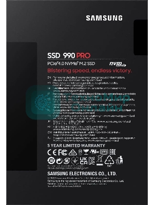 Накопитель SSD Samsung 990 Pro MZ-V9P1T0B/AM 1ТБ, M.2 2280, PCIe 4.0 x4, NVMe, M.2