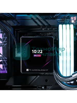 Водяное охлаждение для процессора Thermalright Grand Vision 240 (240mm, LED, Black, ARGB/Fans: 2x120mm, 80.45CFM, 29.4dBA, 2150RPM/Pump height 72.5mm, 6400RPM, Rad thickness 27mm/S: 1700, 1200, 1851, 115X, 2011, 2066, AM5, AM4)