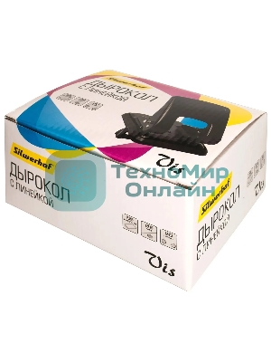 Дырокол Silwerhof Vis, до 55 листов, металл черный, отверстий: 2, с линейкой