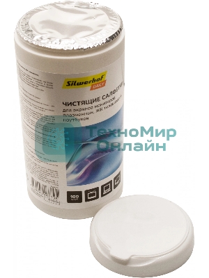 Салфетки Silwerhof DAILY для экранов мониторов/плазменных/ЖК телевизоров/ноутбуков туба 100 шт влажных