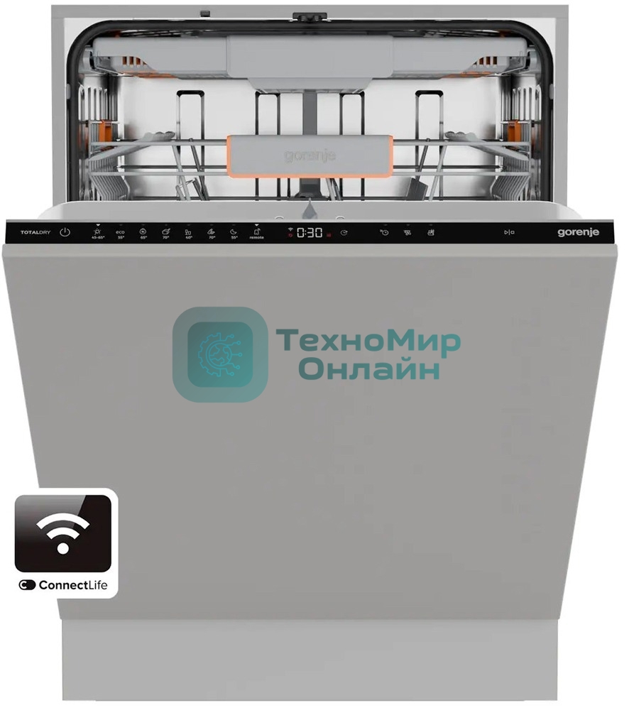Посудомоечная машина встраиваемая Gorenje GV673B65 16 комплектов, 3 корзины, инверторный мотор, отсрочка старта, Wi-Fi управление, сенсорное управление, полный AquaStop, сенсор уровня воды, энергоэффективность А+++, уровень шума 42 дБ, белый
