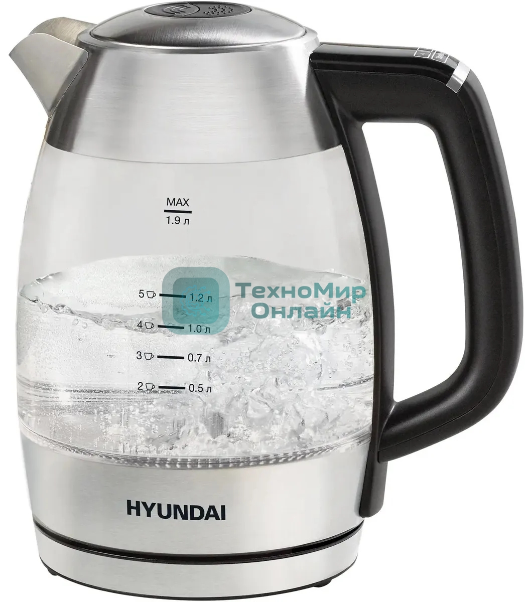 Чайник электрический Hyundai HYK-G9408, 1.9л, 2200 Вт, черный/серебристый