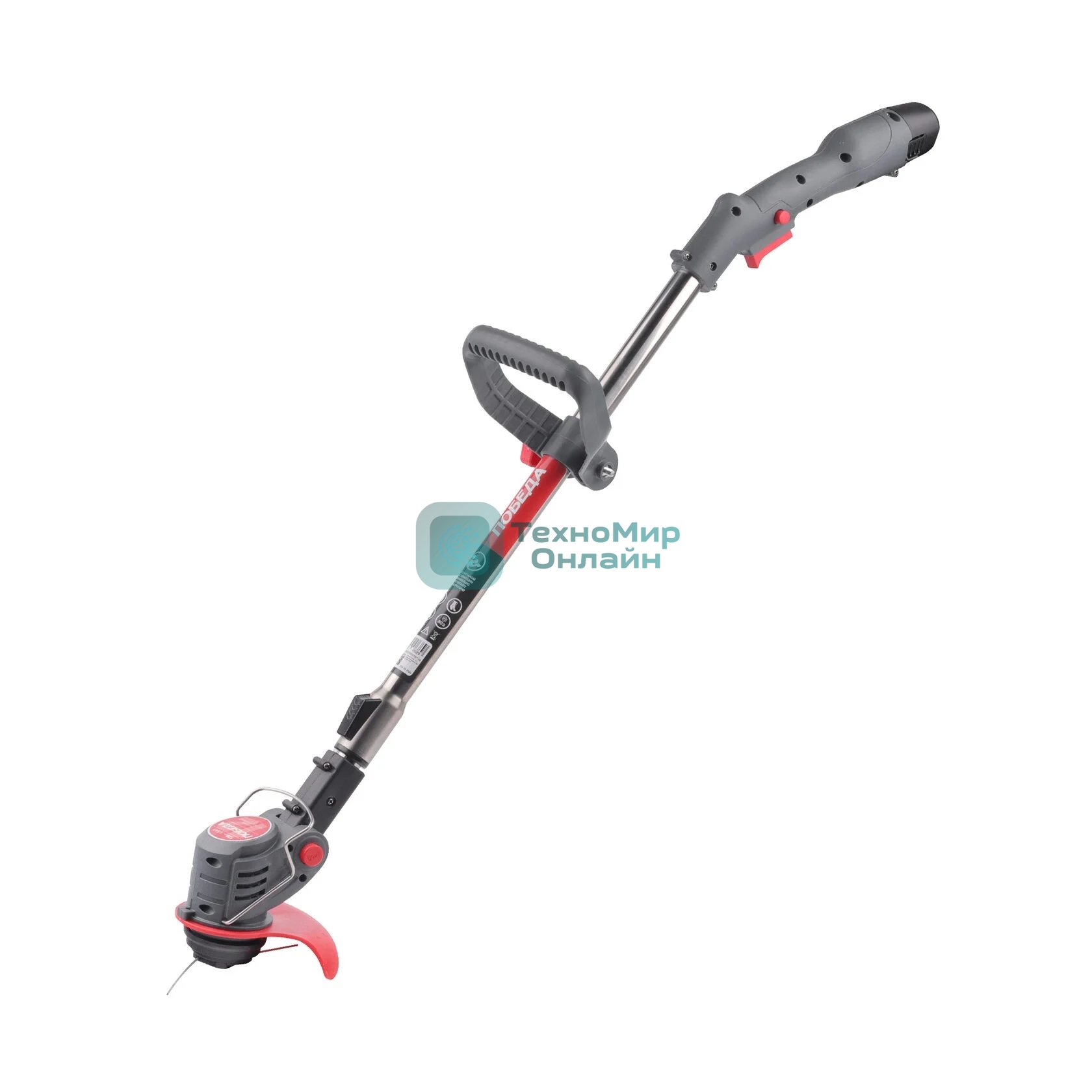 Триммер аккумуляторный ПОБЕДА ТА 120, 12В с 1 акб 1,5Ач и зу, 140мм, пластик. ножи (10шт) + мет. диск 40Т, телескоп