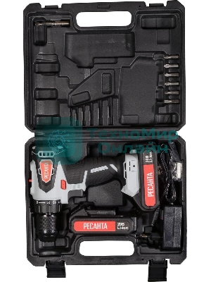 Дрель-шуруповерт аккумуляторная Ресанта ДА-20-2ЛК-Б 75/14/10, Аккумуляторная, 20В, 2 АКБ, Кейс