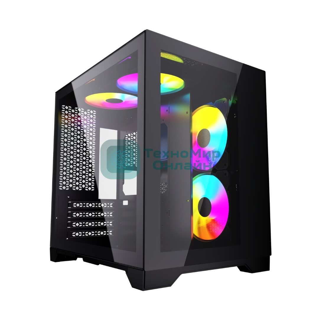 Компьютерный корпус Powercase Vision Micro, Black, Tempered Glass, 4х 120мм 5-color fan, черный, mATX (CVBM-L4)