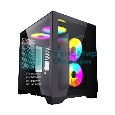 Компьютерный корпус Powercase Vision Micro, Black, Tempered Glass, 4х 120мм 5-color fan, черный, mATX (CVBM-L4)
