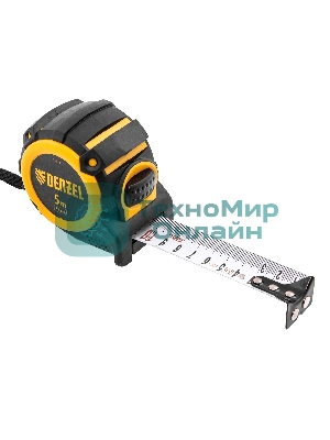 Рулетка Denzel 5 м х 32 мм, автоматич. фиксац., нейлон. покрытие, магнит. зацеп, двухстор. разметка
