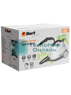 Пароочиститель Bort BDR-2700-R, 2200 Вт; 4 бар; Постоянная подача пара 45 г/мин; Температура пара 143 °С; Емкость бачка 1200 мл; Объем бойлера 1,5 л; Время нагревания 360 с; Время непрерывной работы 35 мин; Длина шланга 2 м; Длина шнура питания 3 м; Размер 400x285x260 мм; Напряжение 220 В; Частота тока 50 Гц; Вес изделия 7,5 кг; Пароочиститель; Конструкция Напольный; Материал Корпуса Пластик; Съемный резервуар для воды;;;; автовыключение; Защита от перегрева; индикация низкого уровня воды;;; Вес брутто=5,5 (Вес нетто=5) кг; 55 x 35 x 36; набор аксессуаров 14 шт; Индикатор нагрева, Электронная система контроля уровня воды, Быстрый нагрев, Блокировка выключателя во включенном состоянии, Набор насадок в комплекте, Возможность долива воды; гарантия 2 г 93412987