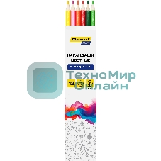 Карандаши цветные Silwerhof Color двухцветные 2.8м м, круглый профиль, дерево, ассорти, 12 цветов, коробка с европодвесом (6 шт)