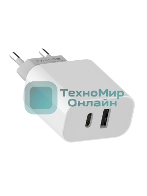 Сетевое зарядное устройство Maxvi CHL-602PD 30W, 6A, QC 3.0, 1xUSB-A, 1xUSB-C, белый