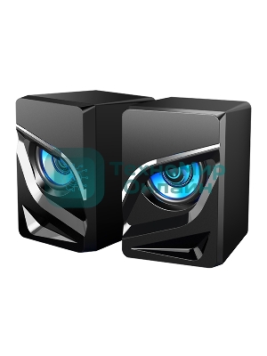 Акустическая система 2.0 Qumo Rage AS005, 10 ВТ, объемное звучание, синяя подсветка (отключаемая), USB/Jack 3,5мм