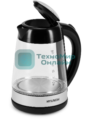 Чайник электрический Hyundai HYK-G3803 1.7 л, 2200 Вт, черный/серебристый (корпус: стекло)