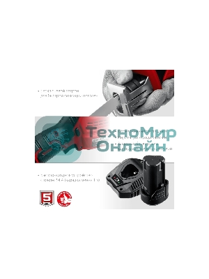 Пила сабельная Зубр 12В, 2 АКБ (2Ач), в коробке, СПЛ-125-22