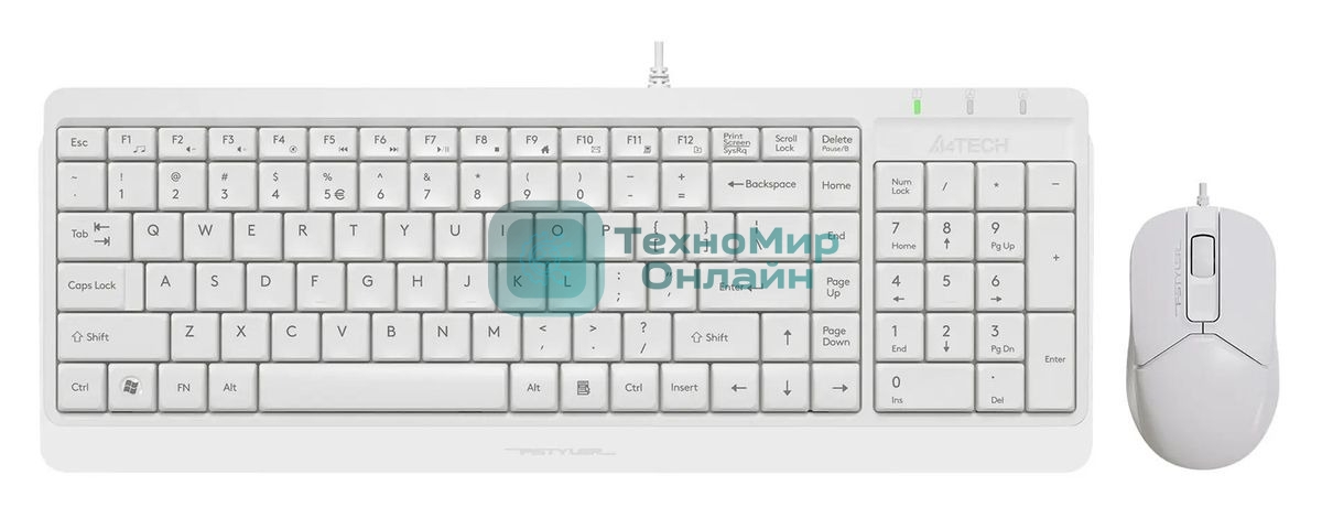 Комплект клавиатура+мышь A4Tech FStyler F1512 проводной, USB, 1200 DPI, белый