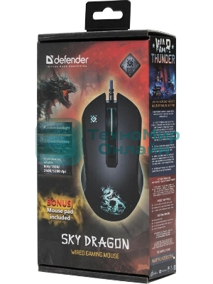 Мышь проводная Defender Sky Dragon GM-090L черный, 3200 dpi, USB, кнопки - 6