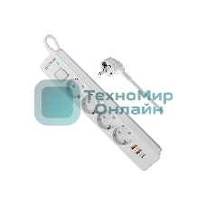 Удлинитель с сетевым фильтром Defender DFS 141, белый, 4розетки, USB+TypeC, 1.5 м.