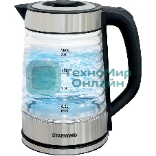 Чайник электрический Starwind SKG2111 2 л, 1800 Вт, черный/прозрачный корпус: стекло