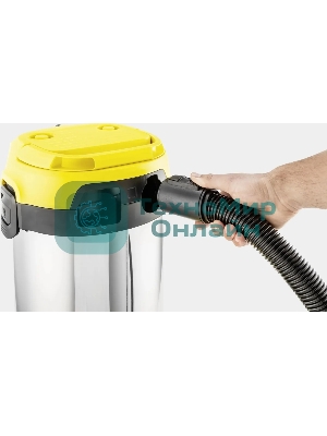Строительный пылесос Karcher WD 2 Plus S V-15/4/18 желтый, 1000 Вт, уборка сухая/сбор воды, пылесборник мешок/контейнер, 15 л