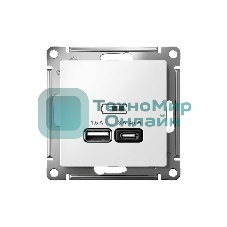 Розетка USB AtlasDesign тип A+C 45Вт QC PD высокоскор. ЗУ механизм бел. SE ATN000129