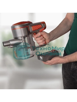 Пылесос вертикальный Endever SkyClean VC-301 черный/оранжевый, питание от аккумулятора, 75 Вт, уборка сухая, пылесборник 0,8 л