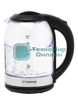 Чайник электрический Starwind SKG2051 1.8 л, 1800 Вт, черный/серебристый (корпус: стекло)