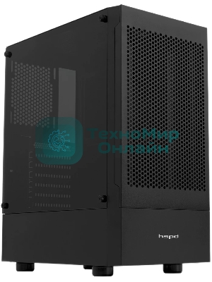 Компьютерный корпус без блока питания Case HSPD M540, Mesh Mid Tower, черный, TG, 0.45 SPCC, no fans, ATX, mATX, mITX, 160/300/150мм, 2x2.5