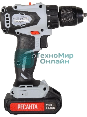 Дрель-шуруповерт аккумуляторная Ресанта ДА-20-2ЛК-Б 75/14/10, Аккумуляторная, 20В, 2 АКБ, Кейс