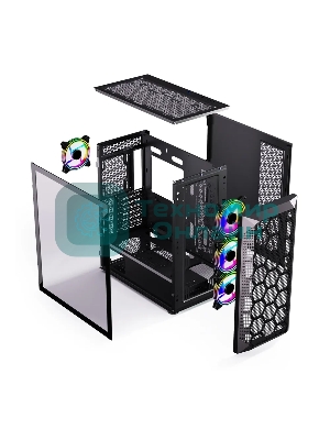 Компьютерный корпус ABR Quantum черный (1хUSB Type-C, 2хUSB 2.0, HD Audio, 4xRGb Fan, ATX, E-ATX)