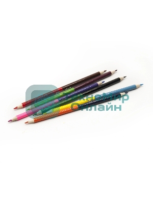 Карандаши цветные Silwerhof Color двухцветные 2.8м м, круглый профиль, дерево, ассорти, 12 цветов, коробка с европодвесом (6 шт)