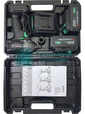 Гайковерт ударный аккумуляторный DWT ABWP-20 DN-4C2 BMC /20В/350 Нм/2400 об.в мин/3000 уд.в мин/M12-M22/бесщеточный мотор/LED-подсветка/2 АКБ, 4 А·ч/ЗУ/кейс/черный (ABWP-20 DN-4C2 BMC)