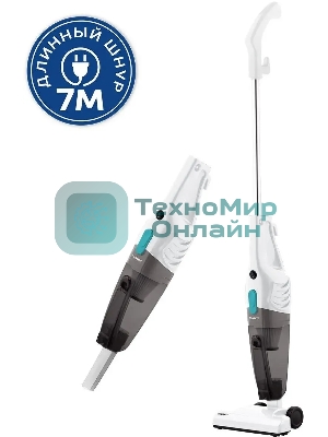 Пылесос вертикальный Scarlett SC-VC80H23 белый с бирюзовым, питание от сети, 230 Вт, уборка сухая, пылесборник 0.5 л