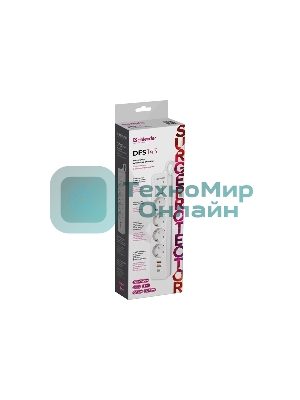 Удлинитель с сетевым фильтром Defender DFS 143, белый, 4розетки, USB+TypeC, 3 м.