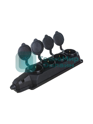 Колодка каучуковая ЭРА 4-м с заземл. 16А IP44 черный