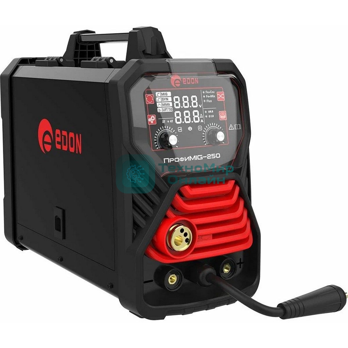 Сварочный аппарат полуавтоматический Edon ПрофиMIG-250 MIG 10,6 кВт 20-250А, MMA 13,1 кВт 20-250А, раб.цикл 60%, КПД 85%, диаметр: электроды 2-4мм, проволока 0,8-1ммMIG-MAG/NoGas/MMA/LIFT TIG/2T/4T/SYNСварка тонких металлов и нержавеющей стали.