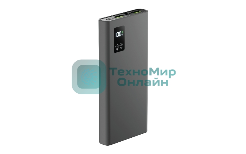 Портативный аккумулятор OLMIO QR-10, 10000mAh, 22.5W, QuickCharge3.0/PowerDelivery, LCD, серый