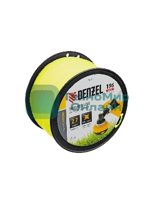 Леска для триммера Denzel витой квадрат, 2,7мм х 196м, на DIN катушке FLEX CORD