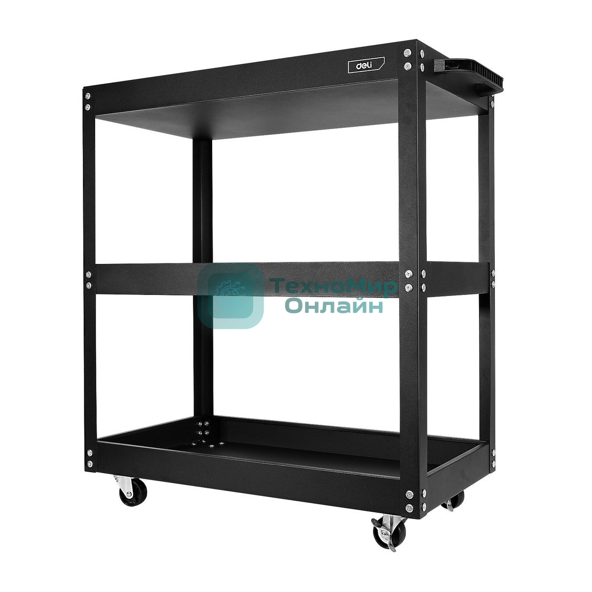 Тележка инструментальная трехсекционная на колесах Deli DL433023 700x350x760мм, до 210кг, толщина полки 0,7мм, толщина стойки 1,2мм