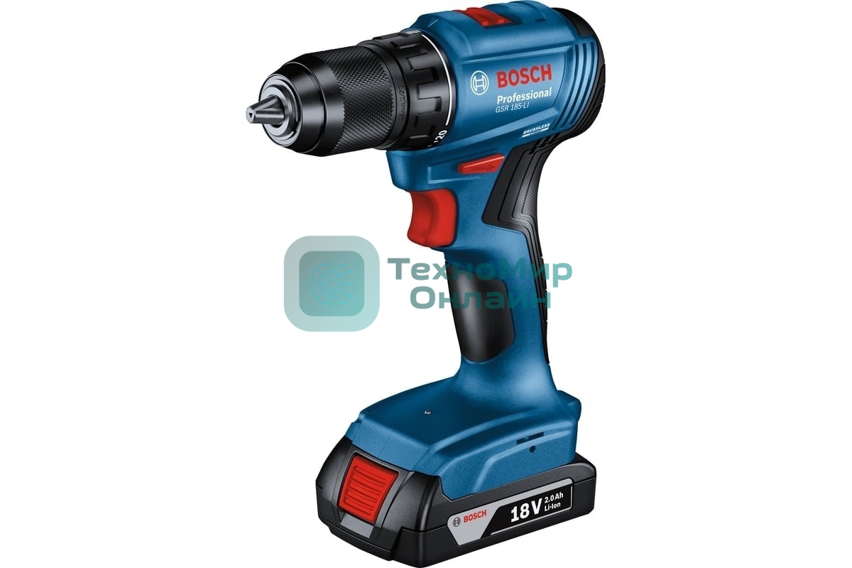 Дрель-шуруповерт Bosch GSR 185 LI, 18 В, 2 Ач, 50 Нм, бесщеточный