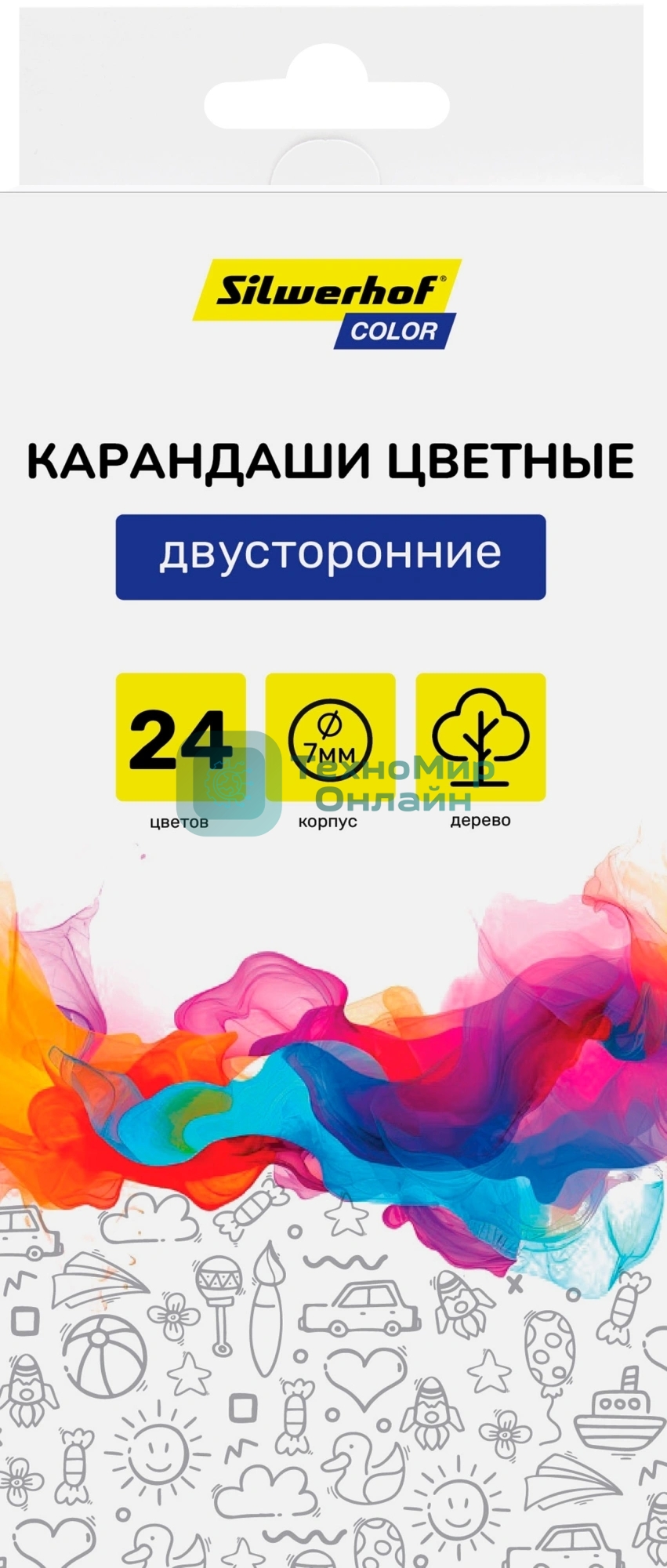 Карандаши цветные Silwerhof Color, двухцветные, 2.8мм, круглый профиль, дерево, ассорти, 24 цвета, коробка с европодвесом (12шт)