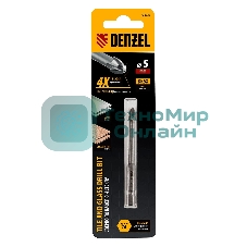 Сверло по керамической плитке Denzel 5 мм, крестовая пластина, 6-гр. хвостовик